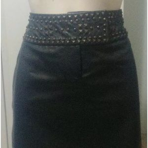 Leather skirt with studded waist band
